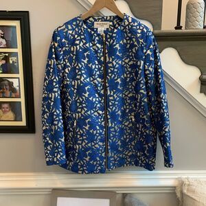 Helene Berman Blue & Gold Sparkle Zip Up Jacket sz M EUC